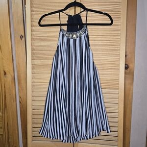 Victoria's Secret Black And Gray Striped Dress With Gemmed Neckline, Size Large